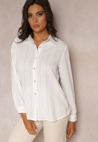 Renee - Biała Koszula na Guziki w Cyrkonie Euric. Kolor: biały. Materiał: jeans. Wzór: aplikacja. Styl: klasyczny, elegancki #5