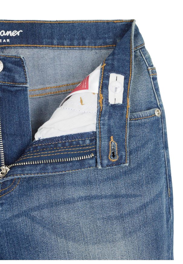 bonprix - Dżinsy slim fit z regulowanym paskiem, prosty krój. Kolor: niebieski