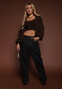 Renee - Brązowy Niezapinany Kardigan z Wełną i Wiskozą z Dołączonym Topem Belvane. Kolor: brązowy. Materiał: wełna, wiskoza. Długość rękawa: na ramiączkach #7