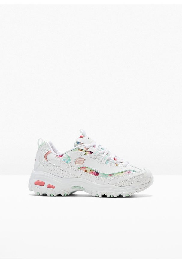 bonprix - Sneakersy chunky Sketchers z pianką memory. Kolor: biały. Wzór: kwiaty