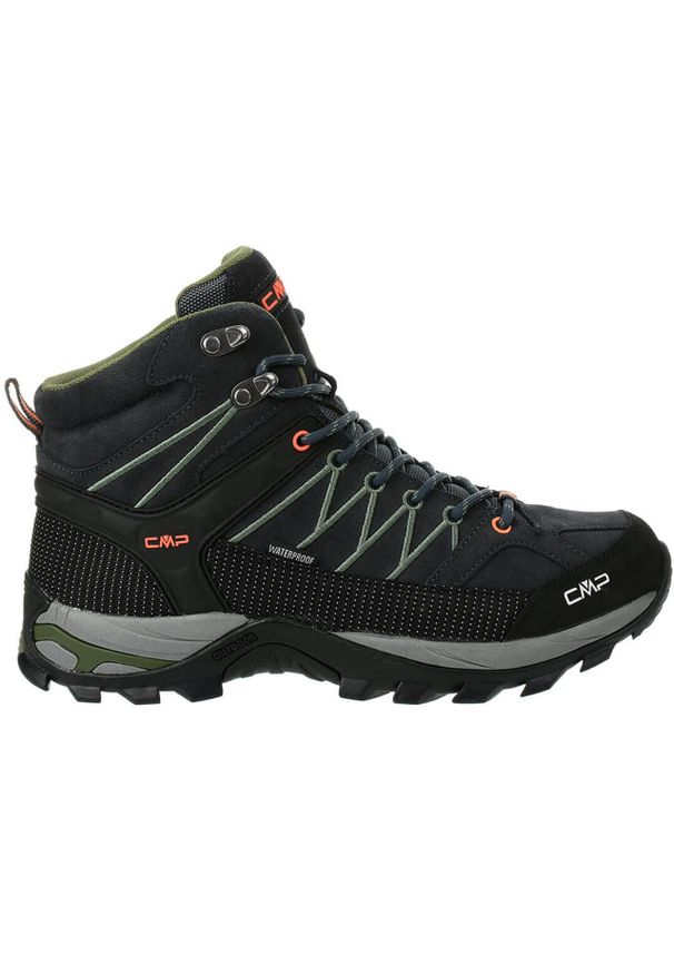 Buty trekkingowe męskie CMP Rigel Mid WP. Zapięcie: sznurówki. Kolor: pomarańczowy, wielokolorowy, szary. Materiał: materiał, skóra, syntetyk. Szerokość cholewki: normalna. Sport: turystyka piesza