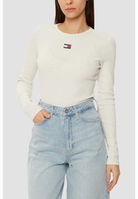Tommy Jeans - TOMMY JEANS Beżowy damski longsleeve, Rozmiar S. Kolor: beżowy. Długość rękawa: długi rękaw