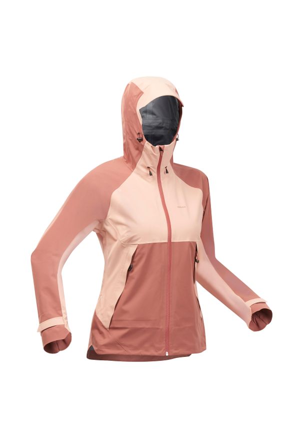 quechua - Kurtka turystyczna - MH500 WTP - damska. Kolor: brązowy, pomarańczowy, wielokolorowy. Materiał: materiał, elastan, tkanina. Sport: wspinaczka