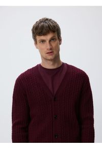 Reserved - Wełniany kardigan - bordowy. Kolor: czerwony. Materiał: wełna