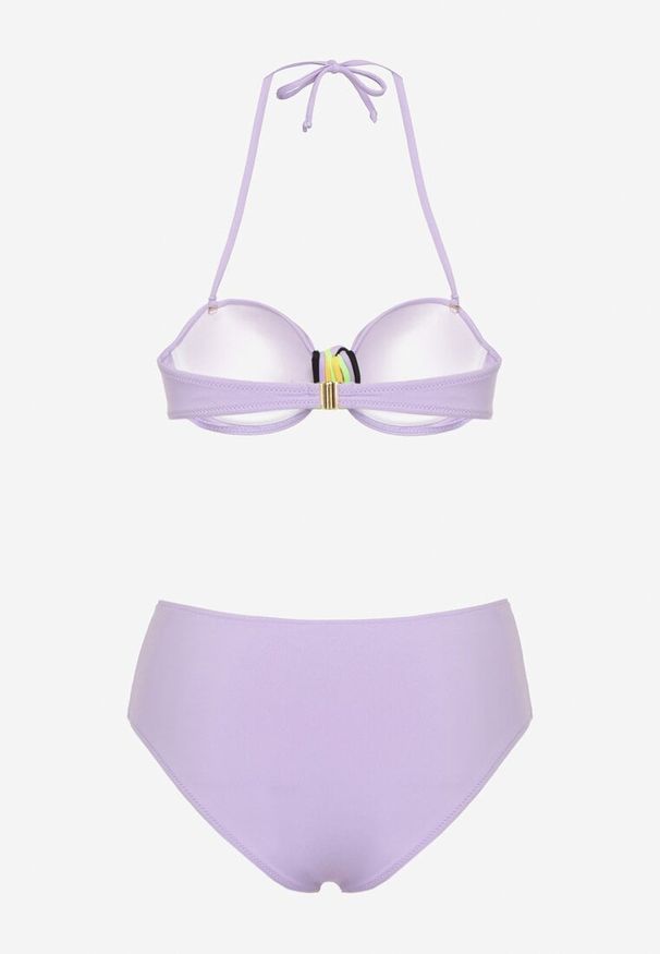 Born2be - Fioletowe Bikini Biustonosz z Geometrycznym Wzorem Majtki Typu Figi Ulosalia. Kolor: fioletowy. Wzór: geometria
