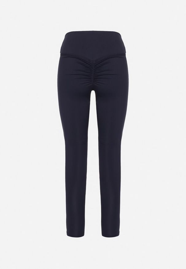 Born2be - Granatowe Elastyczne Legginsy z Efektem Push-Up Ozdobione Lampasami Akeria. Okazja: na co dzień. Kolor: niebieski. Wzór: aplikacja. Styl: sportowy, casual