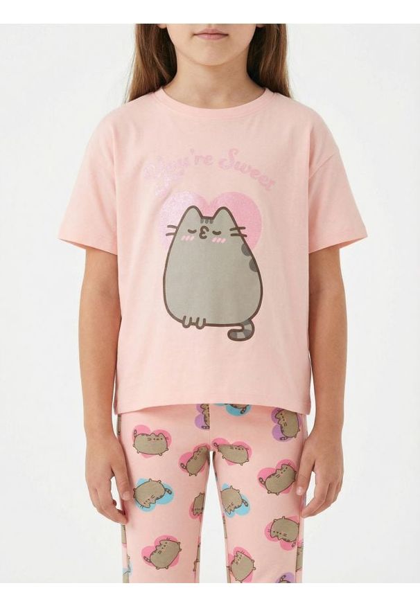 Sinsay - Bawełniana koszulka z nadrukiem Pusheen the Cat - różowy. Kolor: różowy. Materiał: bawełna. Wzór: nadruk