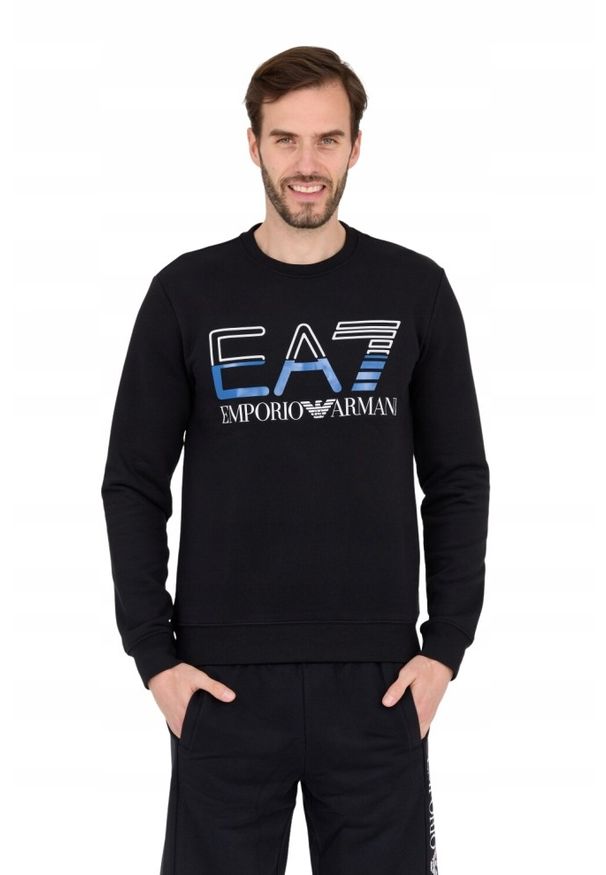 EA7 Emporio Armani - EA7 Czarna bluza męska z niebieskim logo, Rozmiar S. Kolor: czarny
