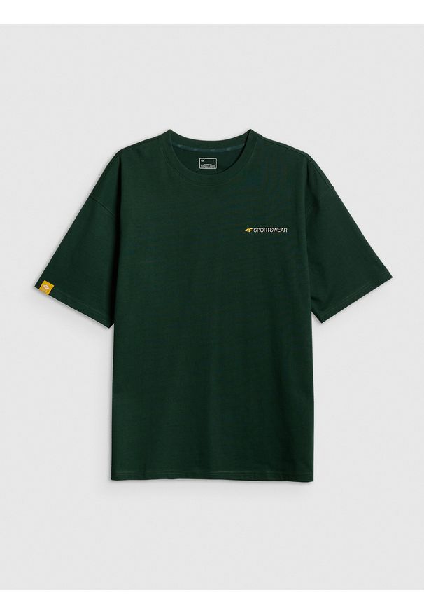 4f - 4F T-shirt loose z nadrukiem męski - zielony M. Okazja: na co dzień. Kolor: zielony. Materiał: dzianina, bawełna, materiał. Długość: długie. Wzór: nadruk. Styl: casual