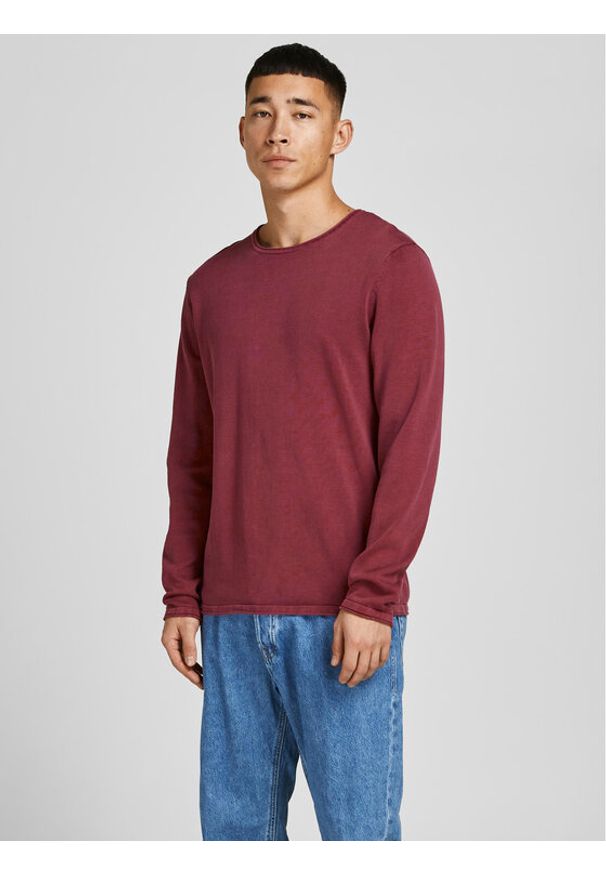 Jack & Jones Sweter Leo 12174001 Bordowy Regular Fit. Kolor: czerwony. Materiał: bawełna