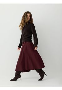 Reserved - Spódnica midi - mahoniowy. Kolor: brązowy. Materiał: bawełna. Styl: klasyczny #1