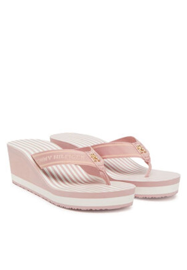 TOMMY HILFIGER - Tommy Hilfiger Japonki Th Stripes Wedge Beach Sandal FW0FW08521 Różowy. Kolor: różowy. Materiał: materiał
