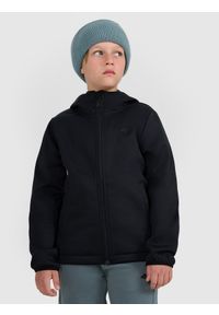 4f - 4F Kurtka softshell wiatroodporna membrana 5000 chłopięca - czarna 164 (13-14 lat). Okazja: na co dzień. Typ kołnierza: kaptur. Kolor: czarny. Materiał: softshell. Sezon: lato. Styl: klasyczny, casual #1