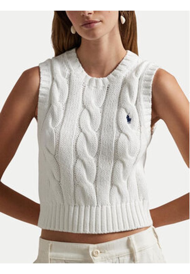 Polo Ralph Lauren Sweter 211959295001 Biały Slim Fit. Typ kołnierza: polo. Kolor: biały. Materiał: bawełna