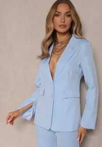 Renee - Jasnoniebieska Marynarka z Usztywnionymi Ramionami i Imitacją Kieszeni Halonia. Okazja: na spotkanie biznesowe, na co dzień. Kolor: niebieski. Materiał: jeans. Styl: klasyczny, casual, elegancki, biznesowy #5