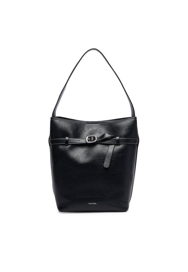 Calvin Klein Torebka Buckle Medium Bucket LV04F3551G Czarny. Kolor: czarny. Materiał: skórzane
