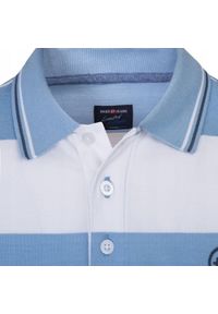 Koszulka Polo - Męska - Pako Jeans - Biało-Niebieskie Pasy. Okazja: na co dzień. Typ kołnierza: polo. Kolor: niebieski. Materiał: bawełna. Wzór: paski, prążki. Styl: casual