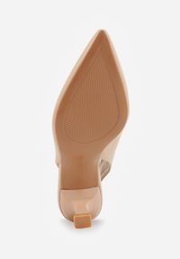 Renee - Ciemnobeżowe Czółenka Sandały Vices na Kaczuszce Typu Slingback Liluriela. Okazja: na co dzień. Kolor: beżowy. Wzór: kwiaty. Sezon: lato. Obcas: na szpilce. Styl: casual, elegancki. Wysokość obcasa: średni #6