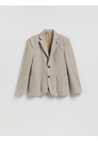 Reserved - Dzianinowa marynarka slim fit - beżowy. Kolor: beżowy. Materiał: dzianina