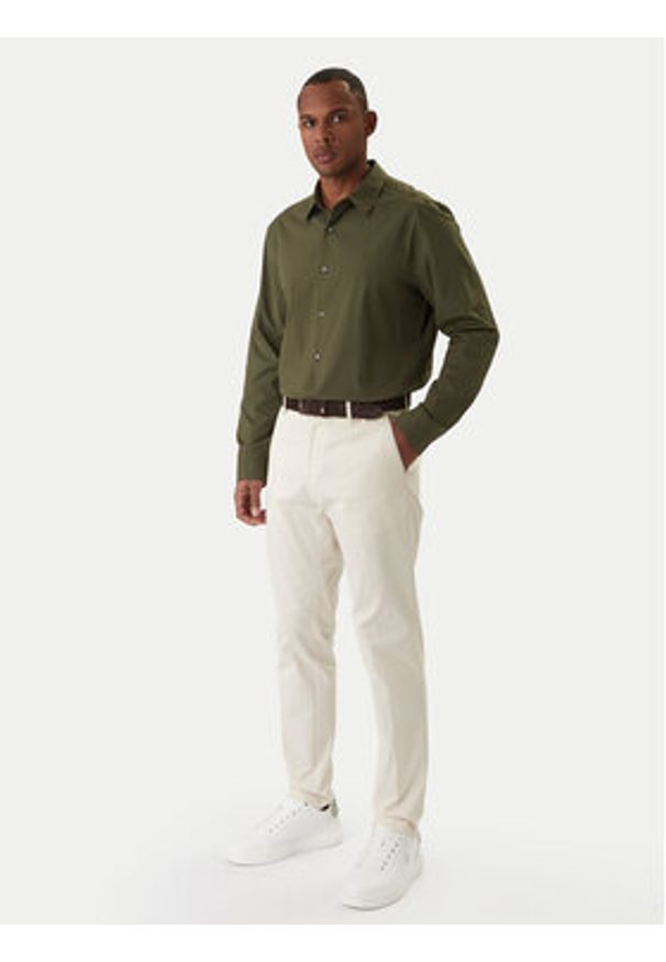 Calvin Klein Koszula LV04LB148G Khaki Slim Fit. Kolor: brązowy. Materiał: bawełna
