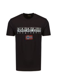 Napapijri - T-shirt NAPAPIJRI AYAS. Materiał: bawełna, prążkowany. Wzór: nadruk, haft. Sezon: lato. Styl: klasyczny