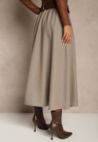 Renee - Beżowa Spódnica z Wiskozą o Rozkloszowanym Kroju z Paskiem z Klamrą Tiavela. Okazja: na co dzień. Kolor: beżowy. Materiał: wiskoza. Styl: casual, elegancki #2