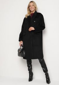 Born2be - Czarny Płaszcz o Dwurzędowym Kroju z Kieszeniami Sileti. Okazja: na co dzień, na spacer. Kolor: czarny. Materiał: jeans. Styl: casual, elegancki #4