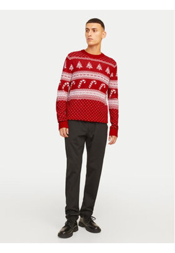 Jack & Jones - Jack&Jones Sweter Xmas Gabriel 12266118 Czerwony Regular Fit. Kolor: czerwony. Materiał: syntetyk