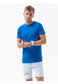 Ombre Clothing - T-shirt męski bawełniany BASIC - niebieski S1224 - XXL. Kolor: niebieski. Materiał: bawełna. Styl: klasyczny #3