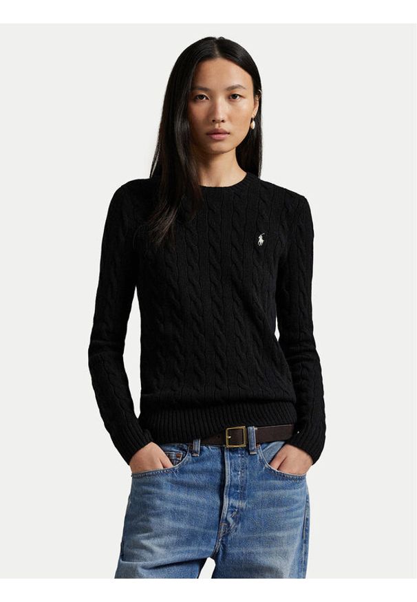 Polo Ralph Lauren Sweter 211971865005 Czarny Slim Fit. Typ kołnierza: polo. Kolor: czarny. Materiał: wełna