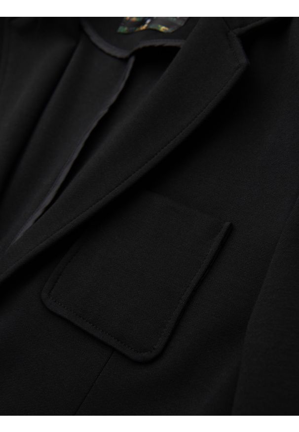 Ombre Clothing - Marynarka męska SLIM z dzianiny o subtelnej strukturze – czarna V2. Okazja: do pracy. Kolor: czarny. Materiał: dzianina. Wzór: kolorowy. Styl: klasyczny