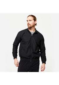DOMYOS - Bluza na zamek męska Domyos fitness. Kolor: czarny. Materiał: materiał, tkanina, poliester, skóra. Sport: fitness