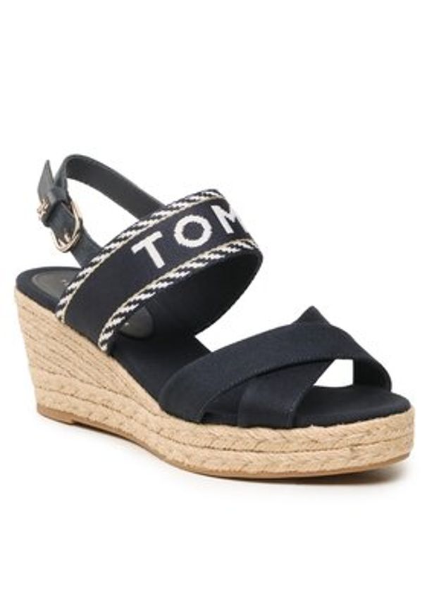 TOMMY HILFIGER - Tommy Hilfiger Espadryle Seasonal Webbing Mid Wedge FW0FW07091 Granatowy. Kolor: niebieski. Materiał: materiał