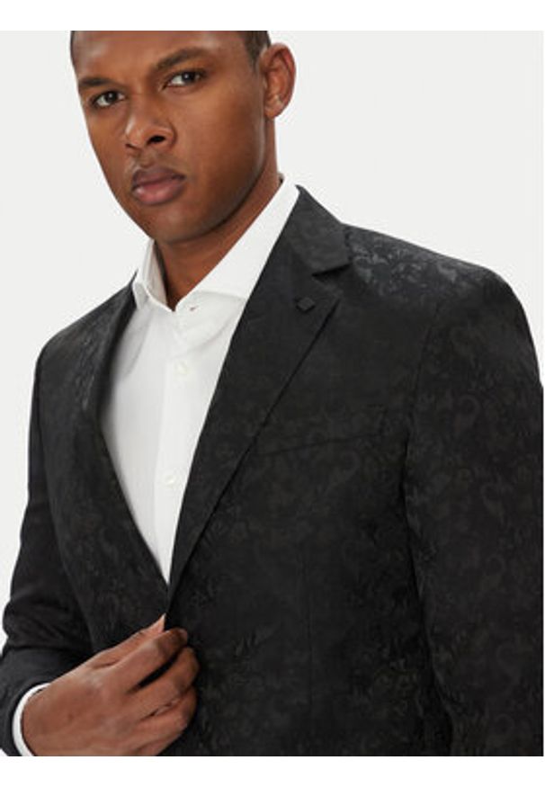 Karl Lagerfeld - KARL LAGERFELD Marynarka 155200 553038 Czarny Slim Fit. Typ kołnierza: dekolt w karo. Kolor: czarny. Materiał: syntetyk, wiskoza