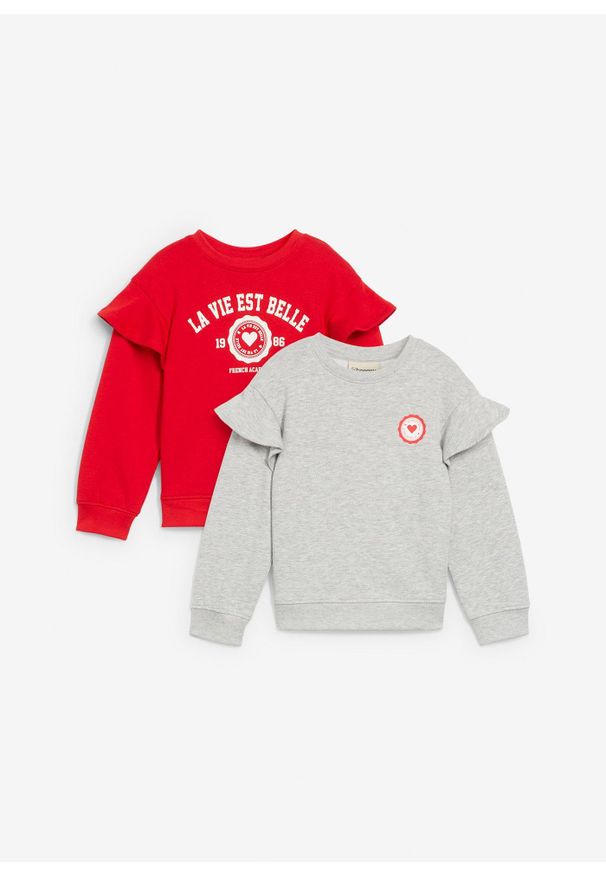 bonprix - Bluza z miękkiej mieszanki bawełny (2-pak). Typ kołnierza: kołnierz z falbankami. Kolor: czerwony. Materiał: bawełna