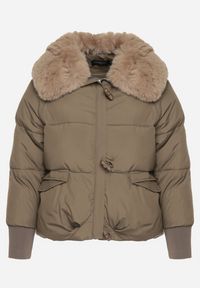 Born2be - Ciemnozielona Puchowa Kurtka Pikowana z Futrzanym Kołnierzem Lanivela. Okazja: na spotkanie biznesowe, do pracy, na co dzień. Kolekcja: plus size. Kolor: zielony. Materiał: puch, futro. Styl: biznesowy, casual #3