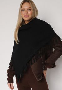Born2be - Czarny Trójkątny Szalik z Wiskozy i Bawełny z Frędzlami Vetirala. Okazja: na co dzień, do pracy, na spotkanie biznesowe. Kolor: czarny. Materiał: bawełna, wiskoza. Styl: biznesowy, casual, elegancki #1