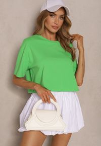 Renee - Jasnozielony T-shirt o Fasonie Cropped Oversize Brighta. Kolor: zielony. Materiał: jeans