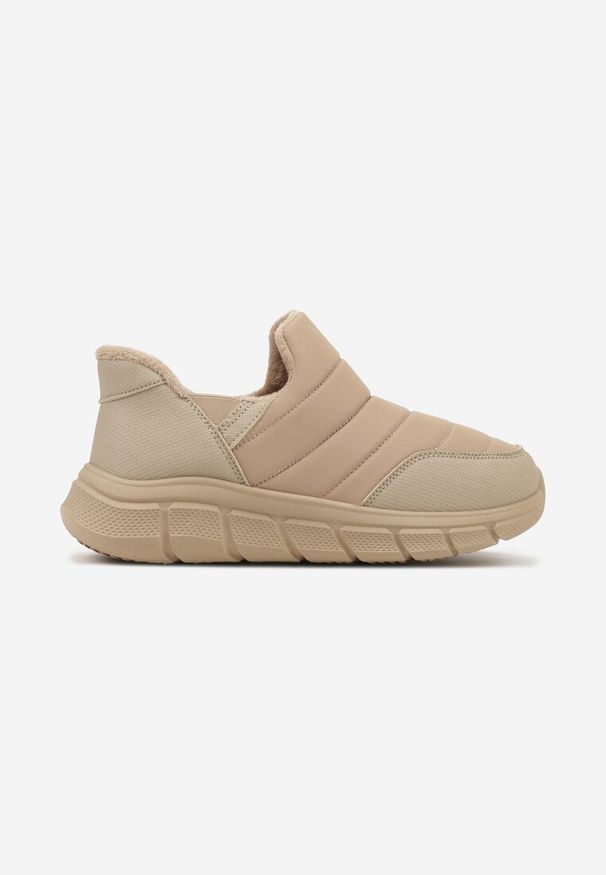 Renee - Ciemnobeżowe Sneakersy Śniegowce na Platformie z Tłoczeniem i Pikowaną Cholewką Vermina. Okazja: na co dzień. Kolor: beżowy. Materiał: dresówka. Szerokość cholewki: normalna. Obcas: na platformie. Styl: casual