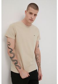 Tommy Jeans T-shirt bawełniany (2-pack) kolor beżowy gładki. Okazja: na co dzień. Kolor: beżowy. Materiał: bawełna. Wzór: gładki. Styl: casual