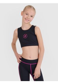 4f - 4F Biustonosz sportowy szybkoschnący dziewczęcy - czarny 158/164 (12-14 lat). Kolor: czarny. Sezon: lato. Styl: sportowy #1