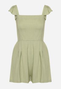 Born2be - Jasnozielony Kombinezon Bawełniany na Ramiączkach z Falbanką i Krótkimi Nogawkami Liadia. Kolor: zielony. Materiał: bawełna. Długość rękawa: na ramiączkach. Długość: krótkie. Styl: klasyczny #5