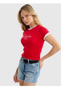 Big-Star - Koszulka damska o kroju slim z linii Authentic czerwona Montha 603. Kolor: czerwony. Materiał: dzianina. Długość: krótkie. Wzór: nadruk. Styl: klasyczny #3