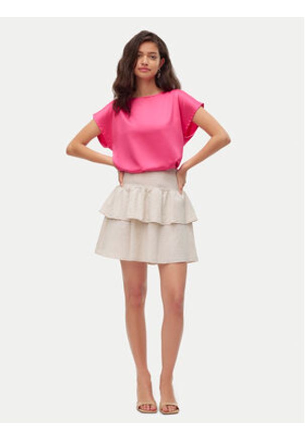 Vero Moda Spódnica mini Luna 10309768 Beżowy Regular Fit. Kolor: beżowy. Materiał: len