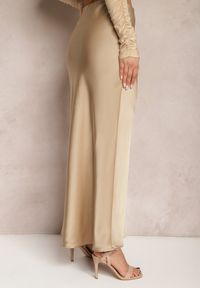 Renee - Beżowa Satynowa Spódnica Maxi High Waist Formia. Stan: podwyższony. Kolor: beżowy. Materiał: satyna #3