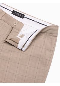 Ombre Clothing - Męskie spodnie o klasycznym kroju w delikatną kratę - piaskowe V2 OM-PACP-0187 - XXL. Materiał: poliester, materiał, wiskoza. Styl: klasyczny #4