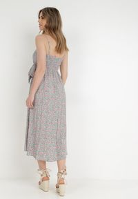 Born2be - Zielono-Różowa Sukienka z Wiskozy Kalleia. Kolor: zielony. Materiał: wiskoza. Długość rękawa: na ramiączkach. Wzór: kwiaty. Typ sukienki: kopertowe. Styl: klasyczny. Długość: midi #3