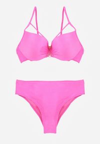 Born2be - Różowe Bikini Majtki Figi i Biustonosz z Paskami i Perłową Aplikacją Cahresha. Kolor: różowy. Wzór: aplikacja #4