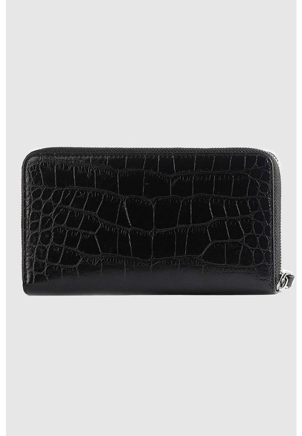 Emporio Armani - EMPORIO ARMANI Czarny portfel damski we wzór krokodyla. Kolor: czarny