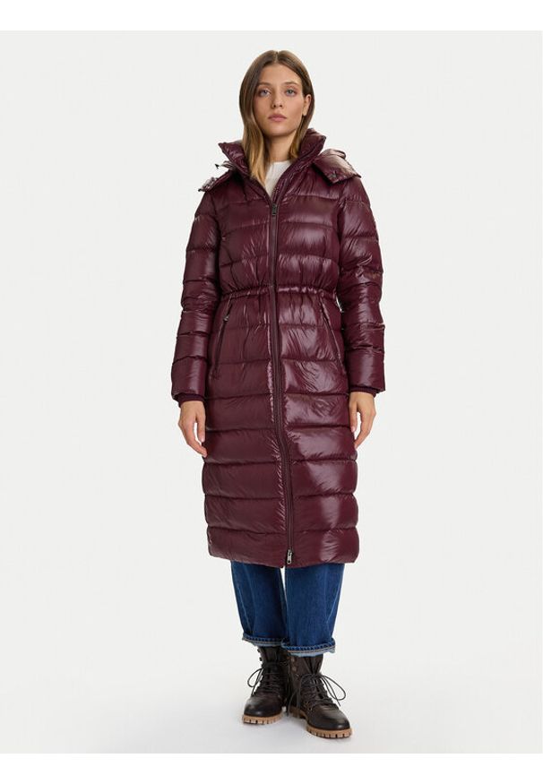 TOMMY HILFIGER - Tommy Hilfiger Płaszcz zimowy WW0WW47356 Bordowy Regular Fit. Kolor: czerwony. Materiał: syntetyk. Sezon: zima